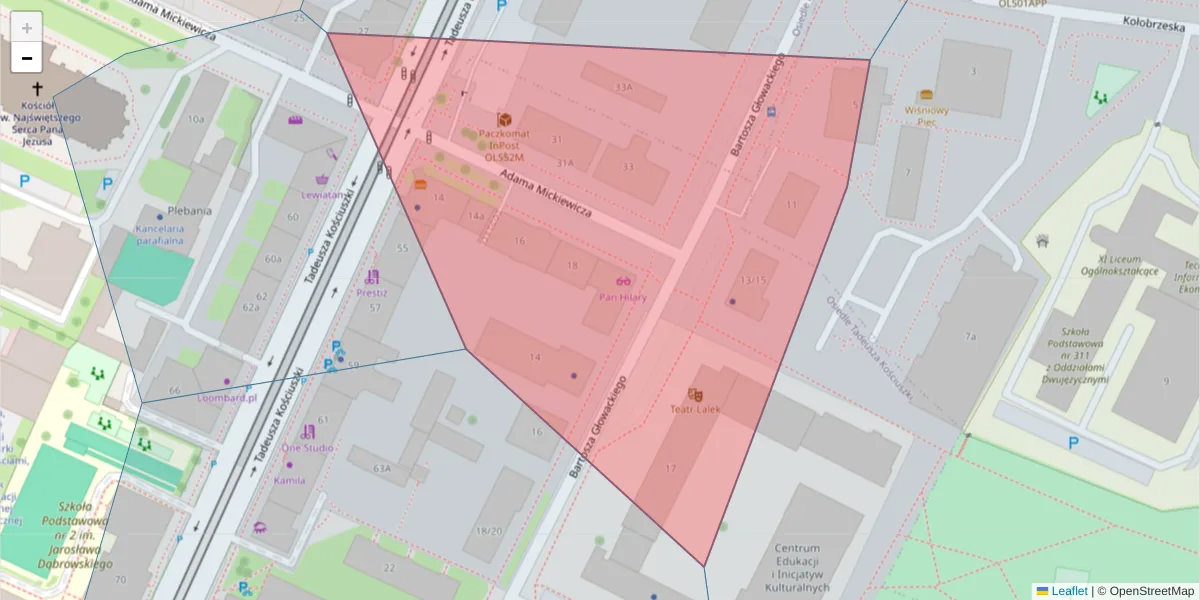Szczegółowa mapa kodu pocztowego 10-508 z granicami, sąsiednimi kodami pocztowymi i urzędami pocztowymi