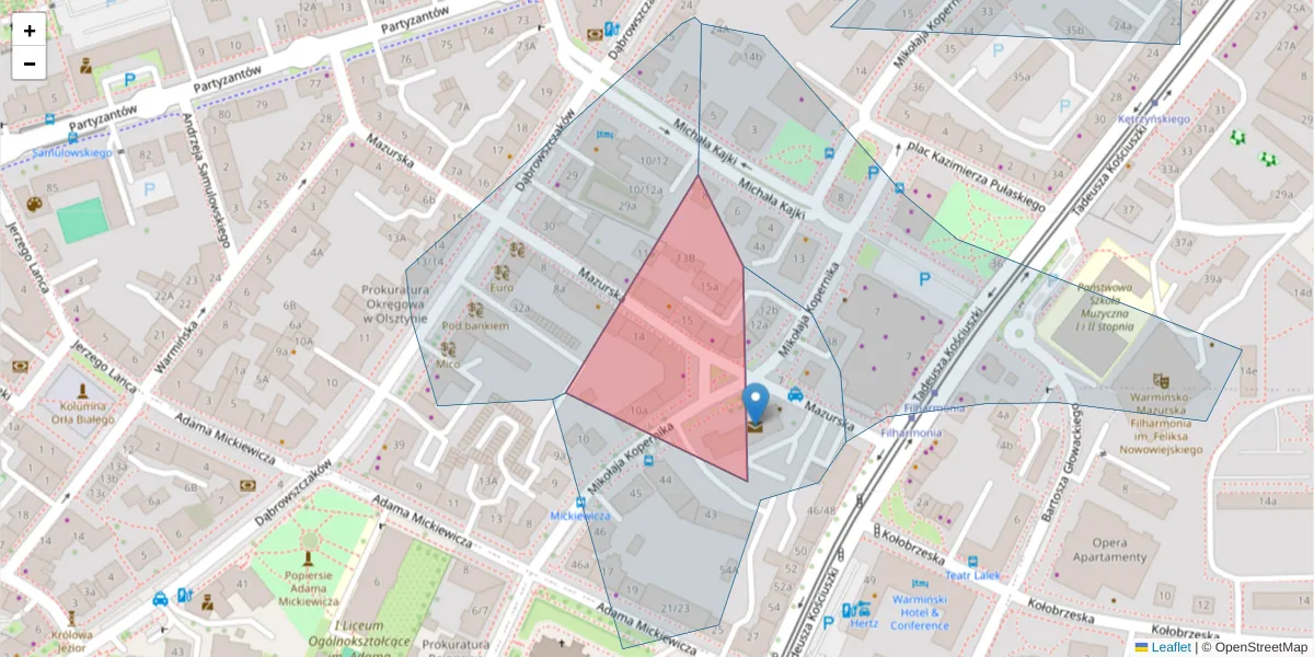 Szczegółowa mapa kodu pocztowego 10-510 z granicami, sąsiednimi kodami pocztowymi i urzędami pocztowymi
