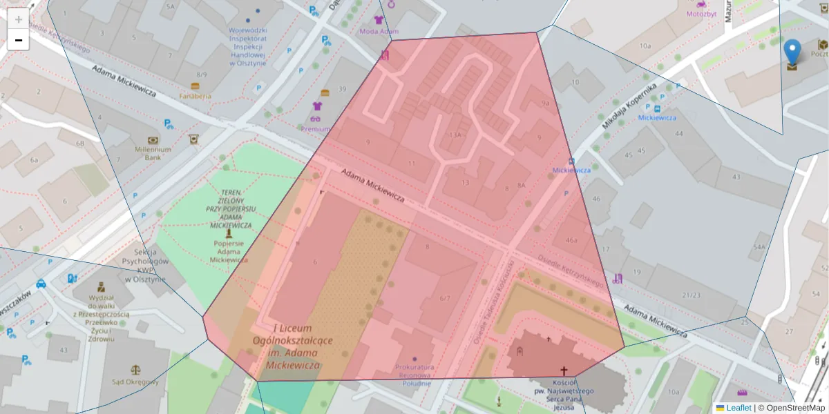 Szczegółowa mapa kodu pocztowego 10-511 z granicami, sąsiednimi kodami pocztowymi i urzędami pocztowymi