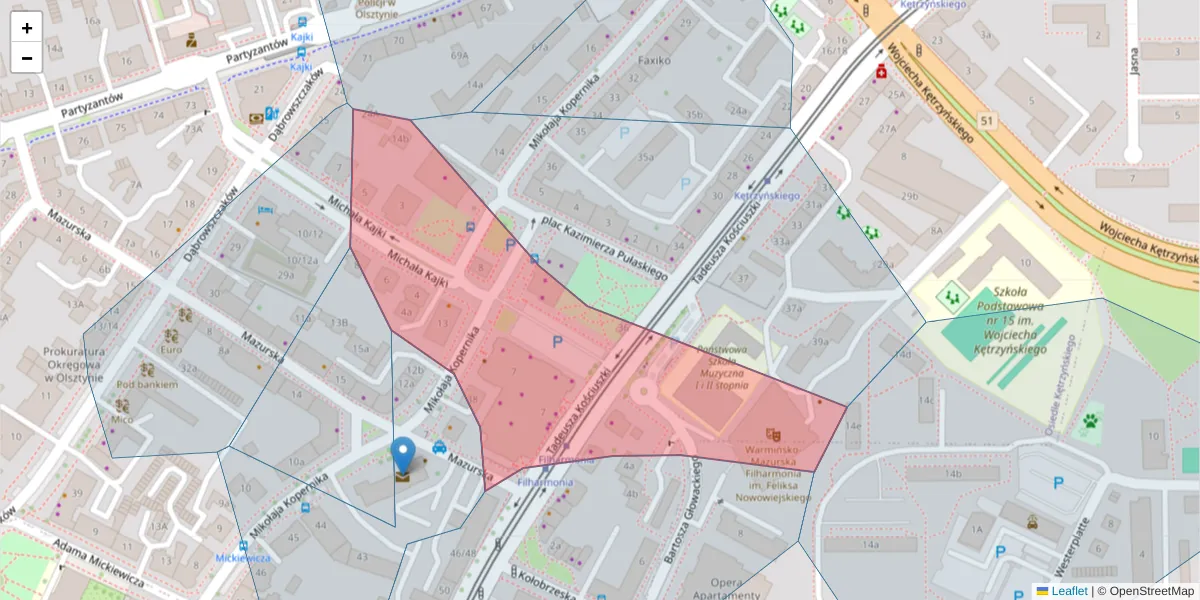 Szczegółowa mapa kodu pocztowego 10-514 z granicami, sąsiednimi kodami pocztowymi i urzędami pocztowymi