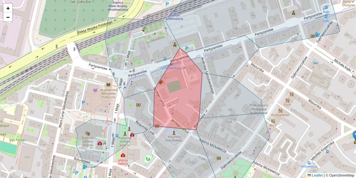 Szczegółowa mapa kodu pocztowego 10-528 z granicami, sąsiednimi kodami pocztowymi i urzędami pocztowymi