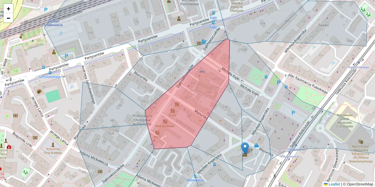 Szczegółowa mapa kodu pocztowego 10-541 z granicami, sąsiednimi kodami pocztowymi i urzędami pocztowymi