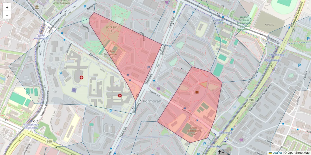 Szczegółowa mapa kodu pocztowego 10-560 z granicami, sąsiednimi kodami pocztowymi i urzędami pocztowymi