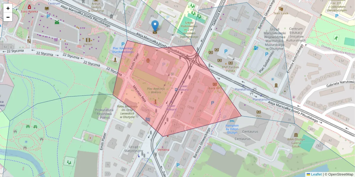 Szczegółowa mapa kodu pocztowego 10-562 z granicami, sąsiednimi kodami pocztowymi i urzędami pocztowymi