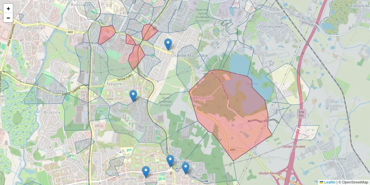 Szczegółowa mapa kodu pocztowego 10-602 z granicami, sąsiednimi kodami pocztowymi i urzędami pocztowymi