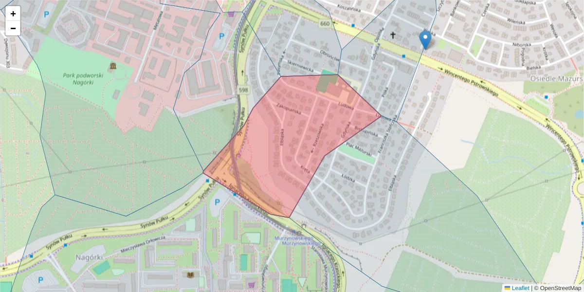 Szczegółowa mapa kodu pocztowego 10-614 z granicami, sąsiednimi kodami pocztowymi i urzędami pocztowymi