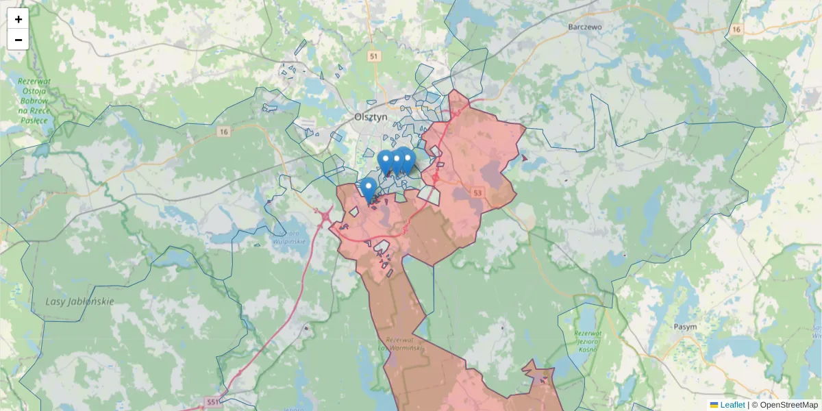Szczegółowa mapa kodu pocztowego 10-687 z granicami, sąsiednimi kodami pocztowymi i urzędami pocztowymi