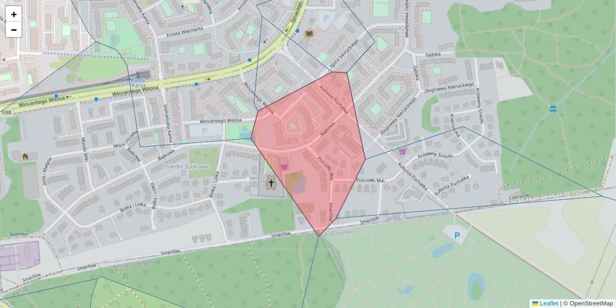 Szczegółowa mapa kodu pocztowego 10-688 z granicami, sąsiednimi kodami pocztowymi i urzędami pocztowymi