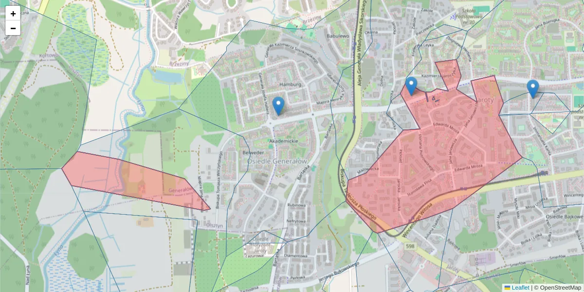 Szczegółowa mapa kodu pocztowego 10-692 z granicami, sąsiednimi kodami pocztowymi i urzędami pocztowymi