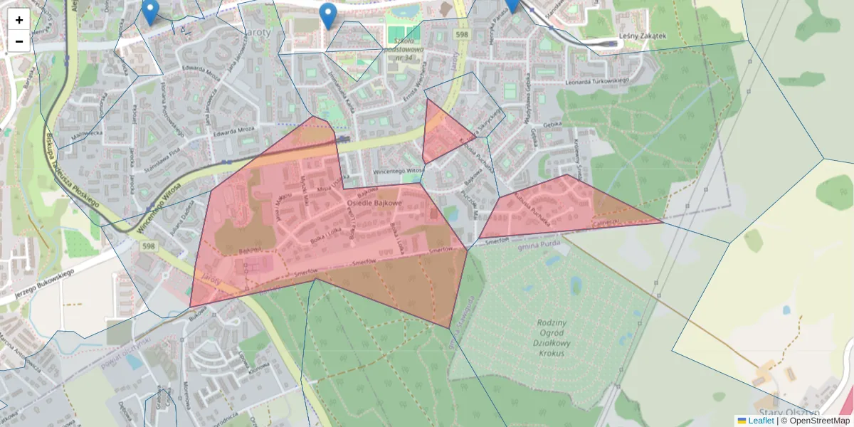 Szczegółowa mapa kodu pocztowego 10-696 z granicami, sąsiednimi kodami pocztowymi i urzędami pocztowymi