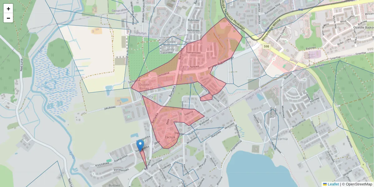 Szczegółowa mapa kodu pocztowego 10-698 z granicami, sąsiednimi kodami pocztowymi i urzędami pocztowymi