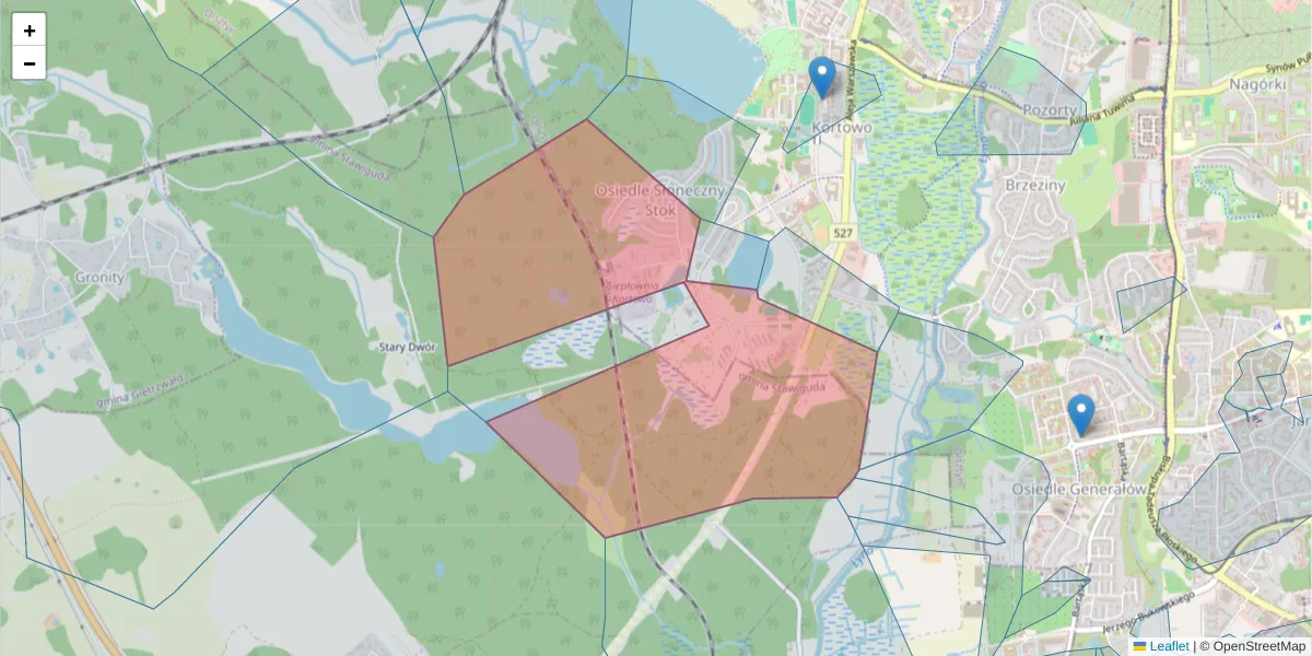 Szczegółowa mapa kodu pocztowego 10-710 z granicami, sąsiednimi kodami pocztowymi i urzędami pocztowymi