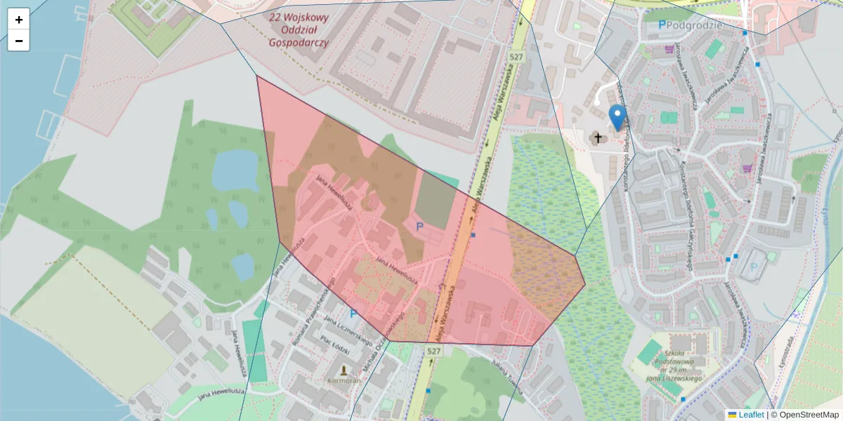 Szczegółowa mapa kodu pocztowego 10-719 z granicami, sąsiednimi kodami pocztowymi i urzędami pocztowymi