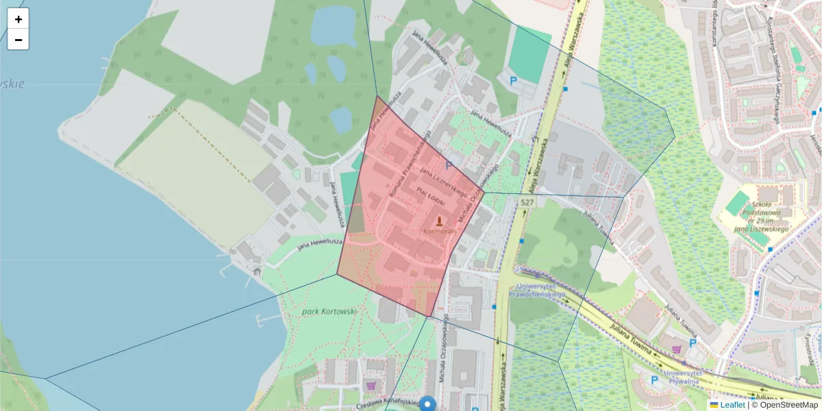 Szczegółowa mapa kodu pocztowego 10-720 z granicami, sąsiednimi kodami pocztowymi i urzędami pocztowymi