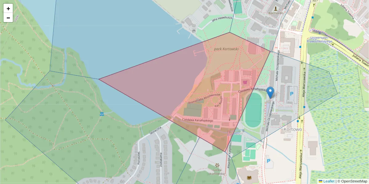 Szczegółowa mapa kodu pocztowego 10-722 z granicami, sąsiednimi kodami pocztowymi i urzędami pocztowymi