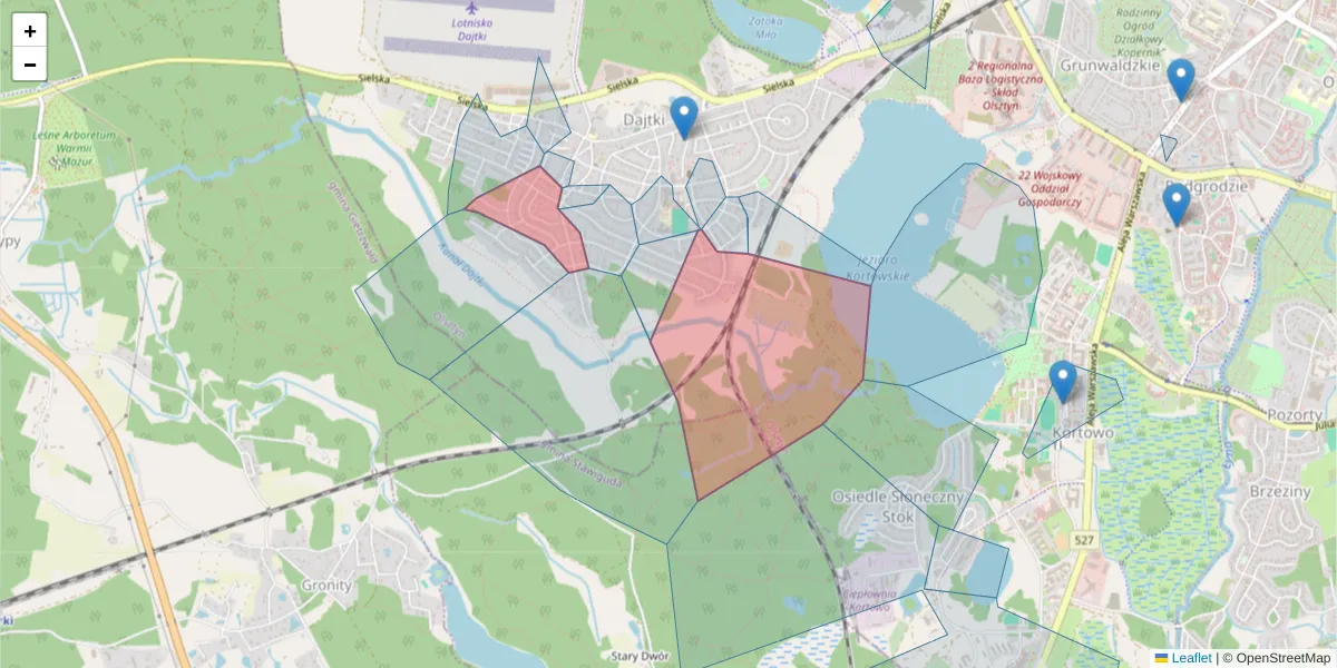 Szczegółowa mapa kodu pocztowego 10-804 z granicami, sąsiednimi kodami pocztowymi i urzędami pocztowymi