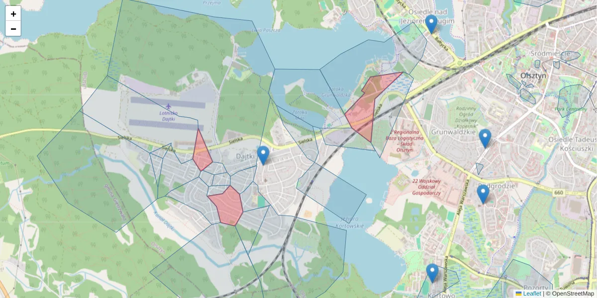 Szczegółowa mapa kodu pocztowego 10-805 z granicami, sąsiednimi kodami pocztowymi i urzędami pocztowymi