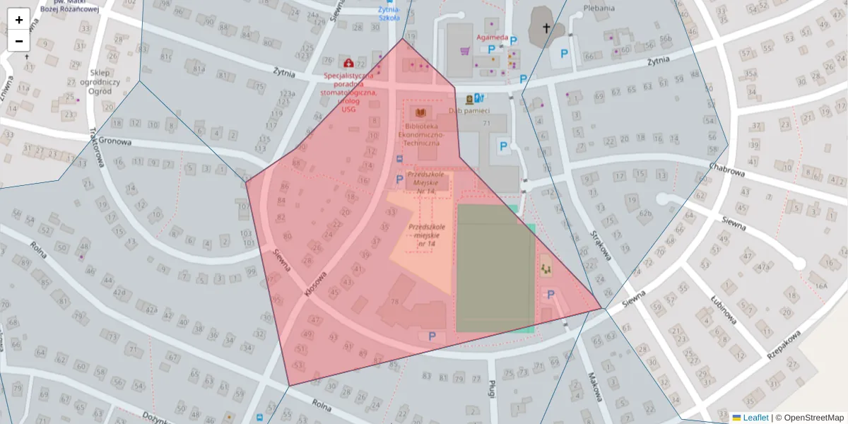 Szczegółowa mapa kodu pocztowego 10-818 z granicami, sąsiednimi kodami pocztowymi i urzędami pocztowymi