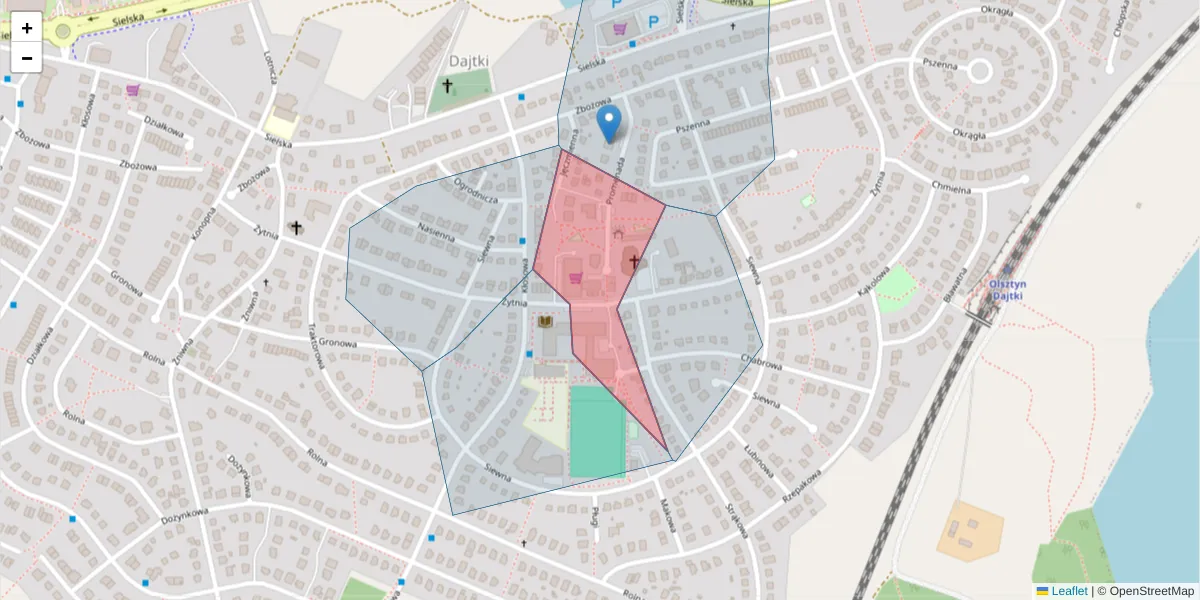Szczegółowa mapa kodu pocztowego 10-822 z granicami, sąsiednimi kodami pocztowymi i urzędami pocztowymi