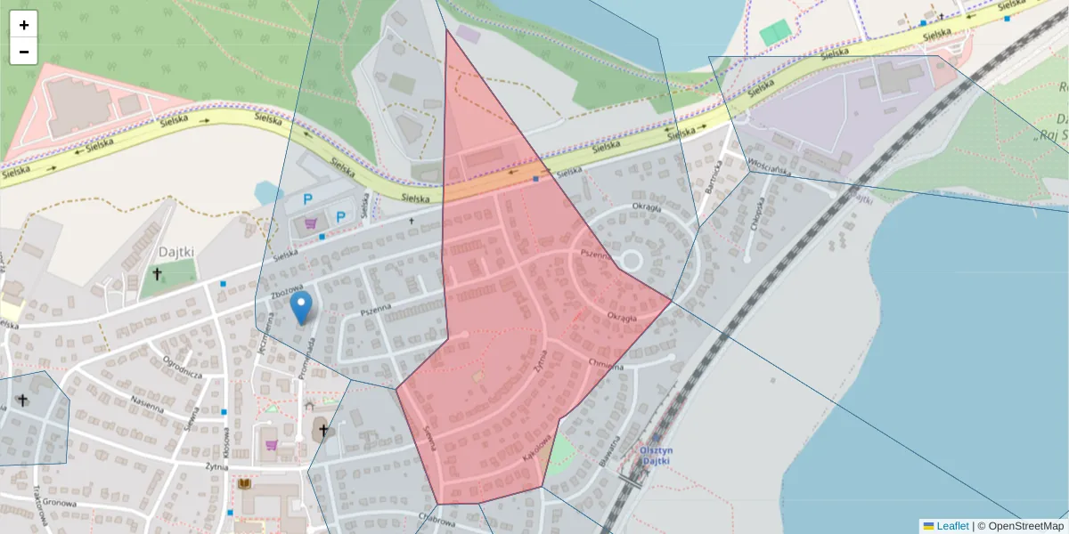 Szczegółowa mapa kodu pocztowego 10-823 z granicami, sąsiednimi kodami pocztowymi i urzędami pocztowymi