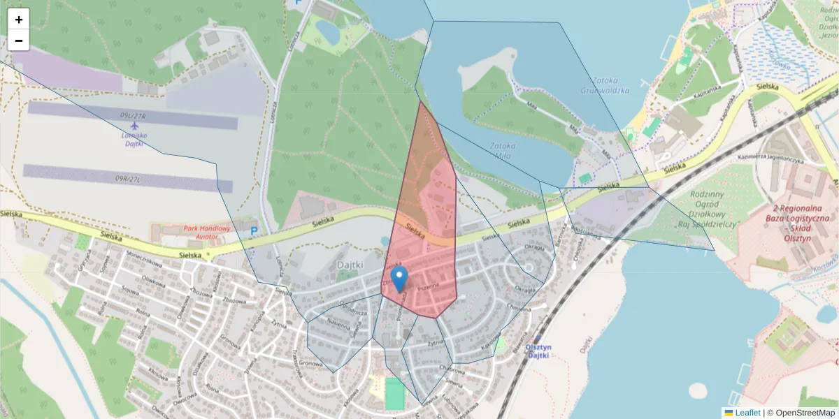 Szczegółowa mapa kodu pocztowego 10-830 z granicami, sąsiednimi kodami pocztowymi i urzędami pocztowymi