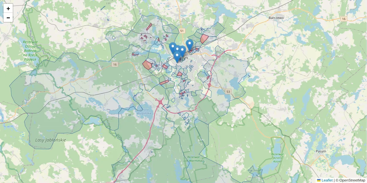 Szczegółowa mapa kodu pocztowego 10-900 z granicami, sąsiednimi kodami pocztowymi i urzędami pocztowymi
