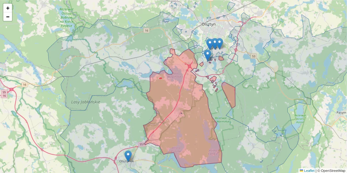 Szczegółowa mapa kodu pocztowego 11-034 z granicami, sąsiednimi kodami pocztowymi i urzędami pocztowymi