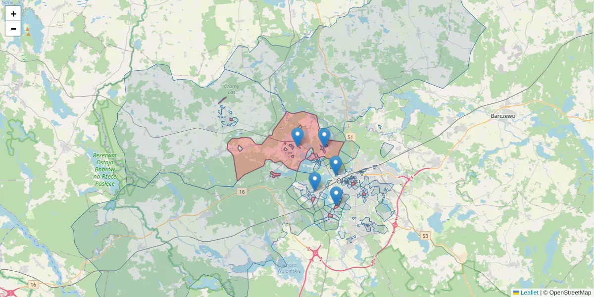 Szczegółowa mapa kodu pocztowego 11-041 z granicami, sąsiednimi kodami pocztowymi i urzędami pocztowymi