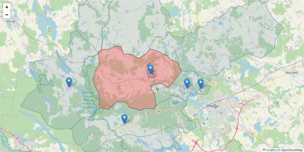 Szczegółowa mapa kodu pocztowego 11-042 z granicami, sąsiednimi kodami pocztowymi i urzędami pocztowymi