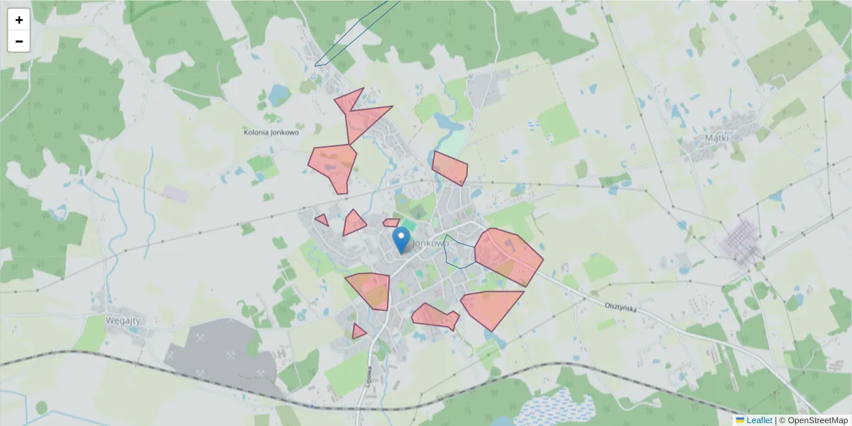 Szczegółowa mapa kodu pocztowego 11-048 z granicami, sąsiednimi kodami pocztowymi i urzędami pocztowymi
