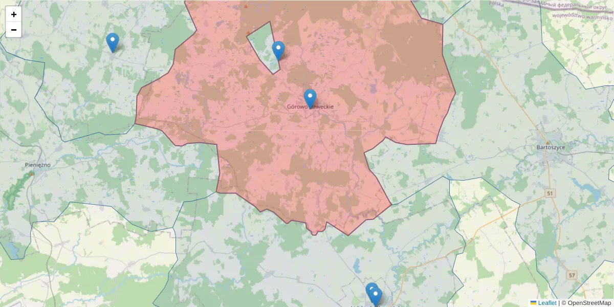 Szczegółowa mapa kodu pocztowego 11-220 z granicami, sąsiednimi kodami pocztowymi i urzędami pocztowymi