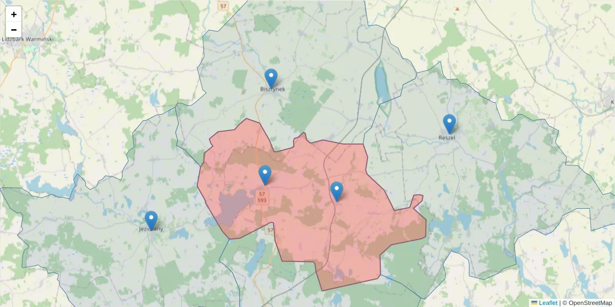 Szczegółowa mapa kodu pocztowego 11-311 z granicami, sąsiednimi kodami pocztowymi i urzędami pocztowymi