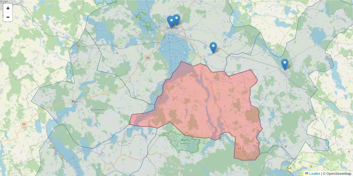 Szczegółowa mapa kodu pocztowego 11-513 z granicami, sąsiednimi kodami pocztowymi i urzędami pocztowymi