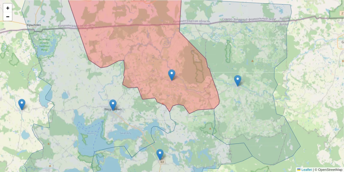 Szczegółowa mapa kodu pocztowego 11-606 z granicami, sąsiednimi kodami pocztowymi i urzędami pocztowymi