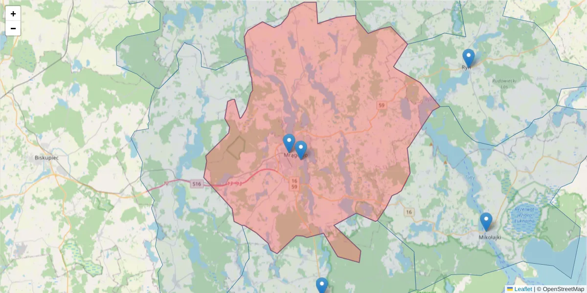 Szczegółowa mapa kodu pocztowego 11-700 z granicami, sąsiednimi kodami pocztowymi i urzędami pocztowymi