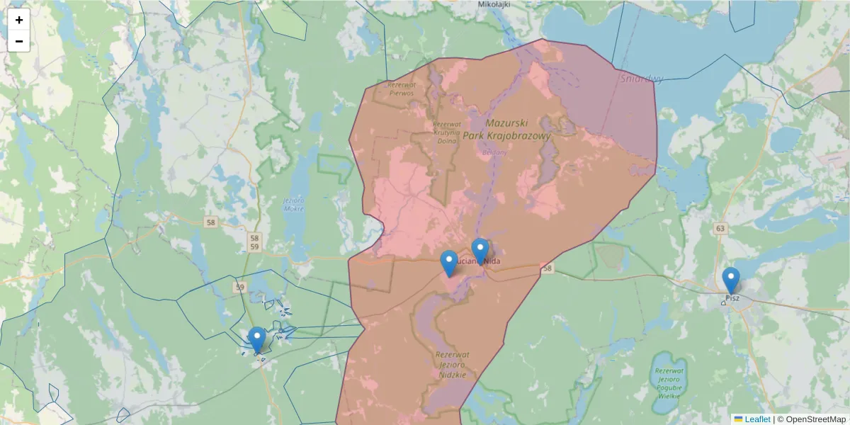 Szczegółowa mapa kodu pocztowego 12-220 z granicami, sąsiednimi kodami pocztowymi i urzędami pocztowymi