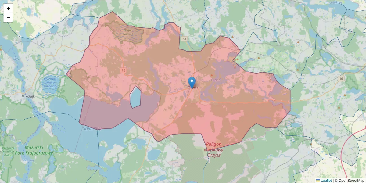 Szczegółowa mapa kodu pocztowego 12-250 z granicami, sąsiednimi kodami pocztowymi i urzędami pocztowymi