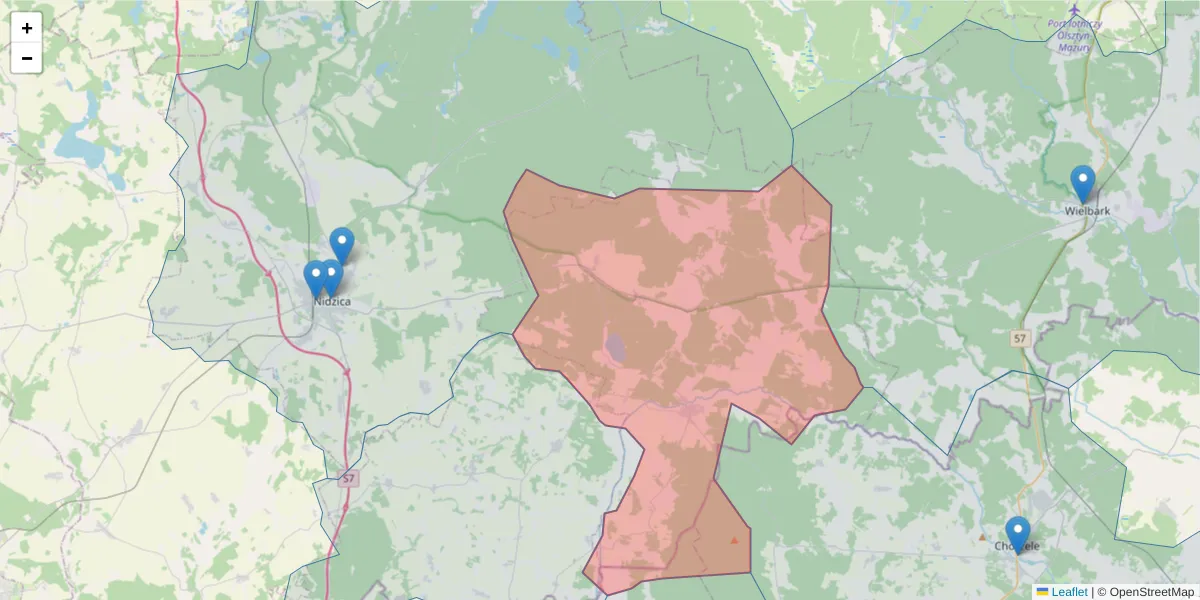 Szczegółowa mapa kodu pocztowego 13-113 z granicami, sąsiednimi kodami pocztowymi i urzędami pocztowymi