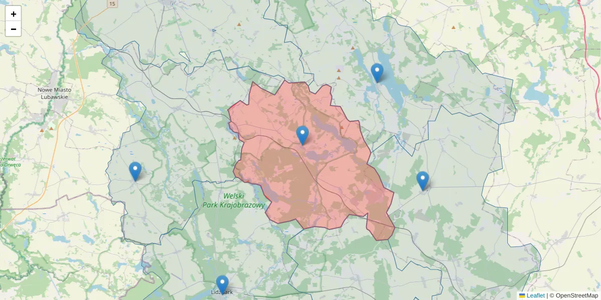 Szczegółowa mapa kodu pocztowego 13-220 z granicami, sąsiednimi kodami pocztowymi i urzędami pocztowymi