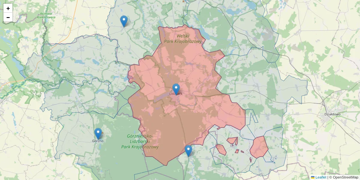 Szczegółowa mapa kodu pocztowego 13-230 z granicami, sąsiednimi kodami pocztowymi i urzędami pocztowymi