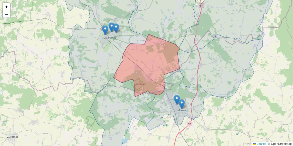 Szczegółowa mapa kodu pocztowego 13-240 z granicami, sąsiednimi kodami pocztowymi i urzędami pocztowymi