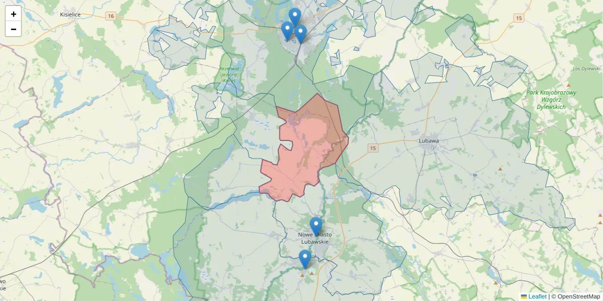 Szczegółowa mapa kodu pocztowego 13-304 z granicami, sąsiednimi kodami pocztowymi i urzędami pocztowymi