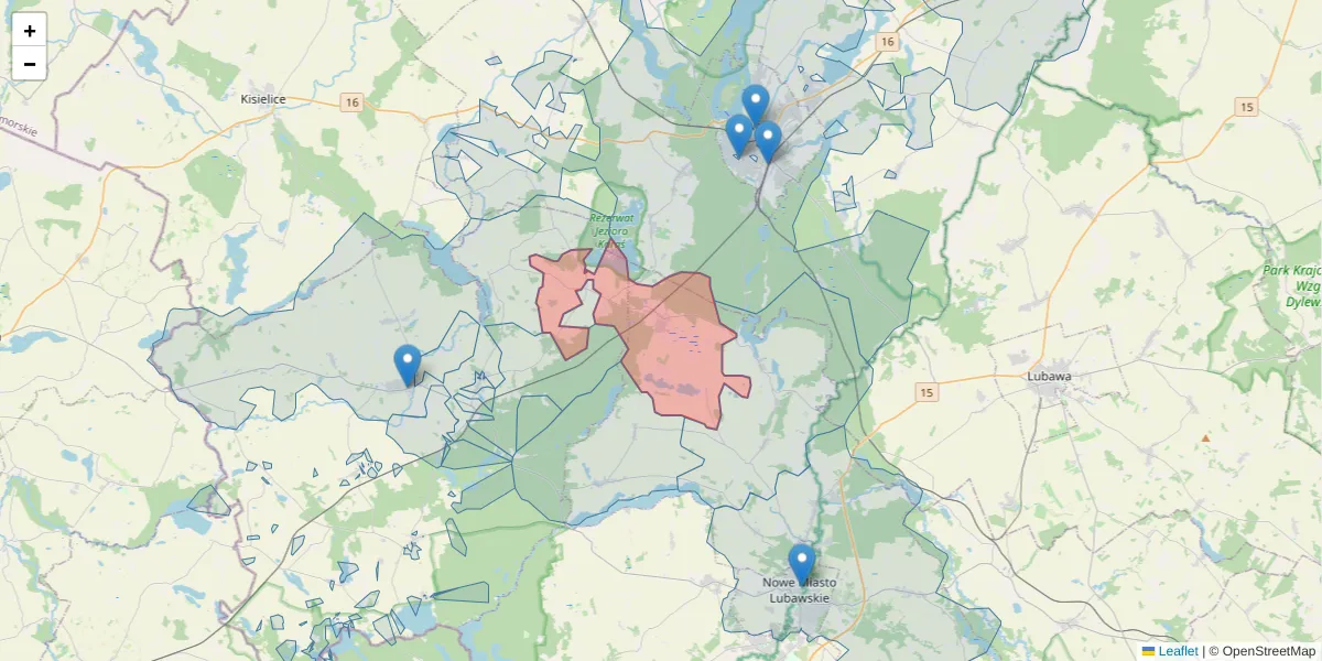 Szczegółowa mapa kodu pocztowego 13-332 z granicami, sąsiednimi kodami pocztowymi i urzędami pocztowymi