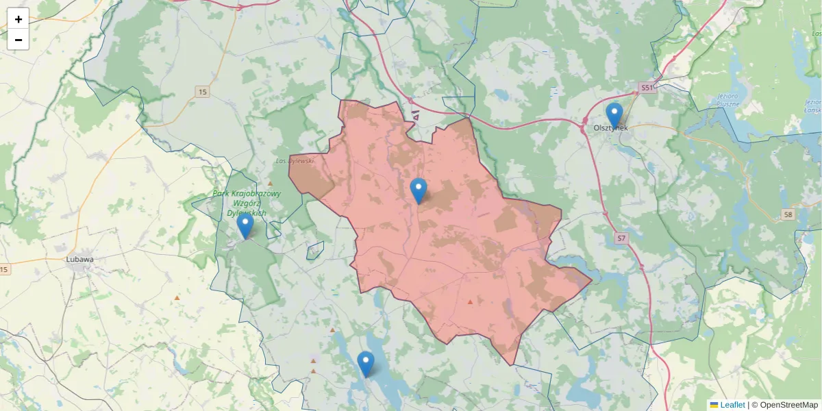 Szczegółowa mapa kodu pocztowego 14-107 z granicami, sąsiednimi kodami pocztowymi i urzędami pocztowymi