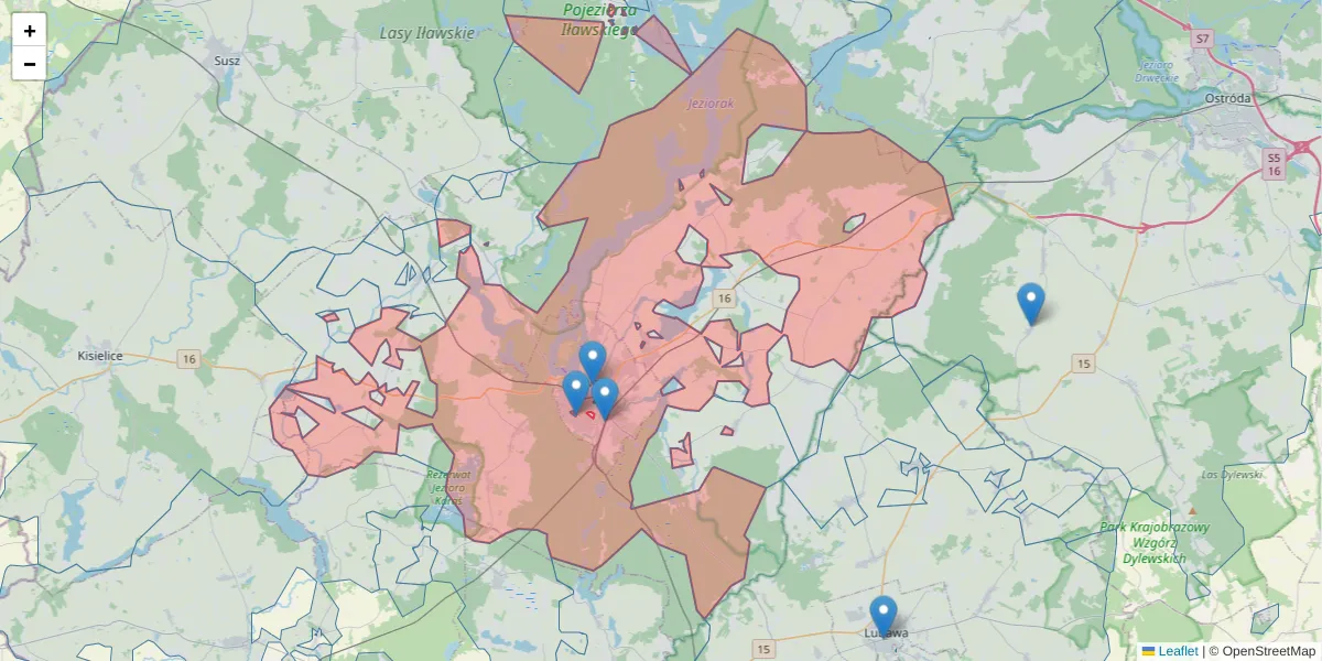 Szczegółowa mapa kodu pocztowego 14-200 z granicami, sąsiednimi kodami pocztowymi i urzędami pocztowymi