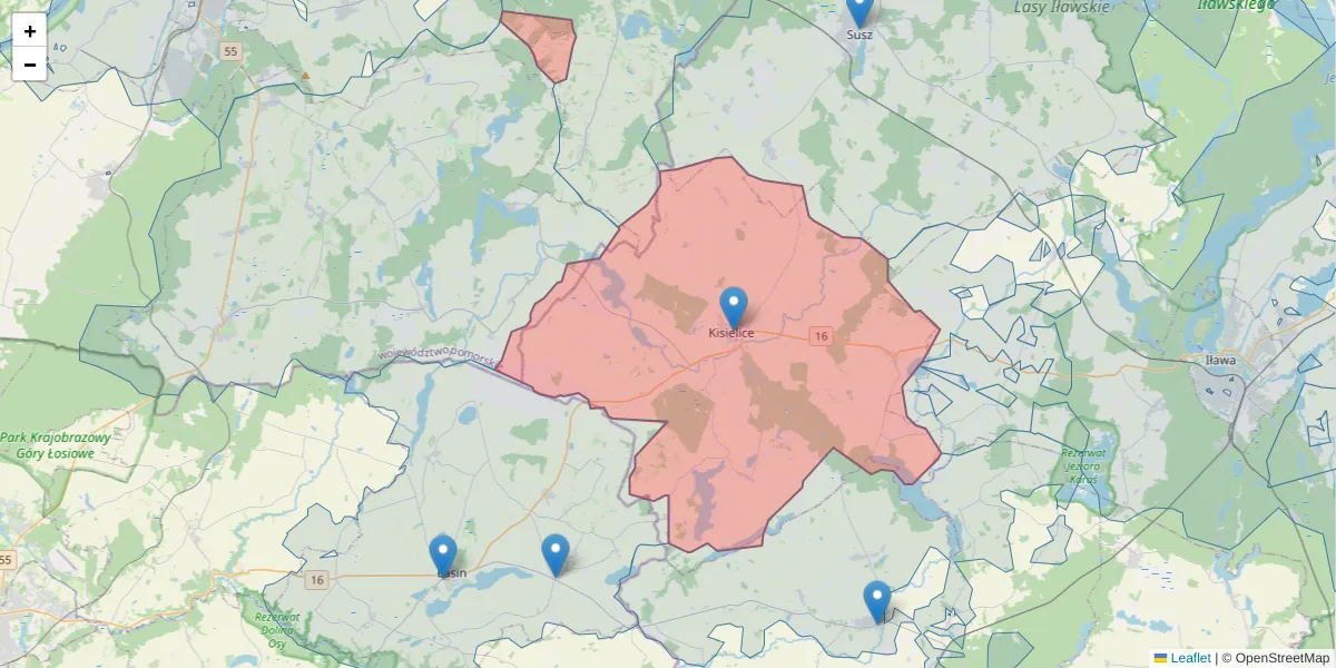 Szczegółowa mapa kodu pocztowego 14-220 z granicami, sąsiednimi kodami pocztowymi i urzędami pocztowymi