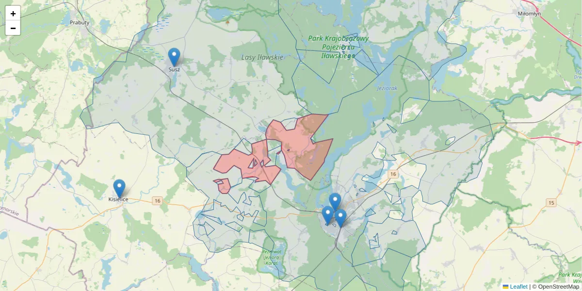 Szczegółowa mapa kodu pocztowego 14-241 z granicami, sąsiednimi kodami pocztowymi i urzędami pocztowymi