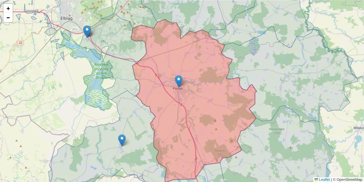 Szczegółowa mapa kodu pocztowego 14-400 z granicami, sąsiednimi kodami pocztowymi i urzędami pocztowymi