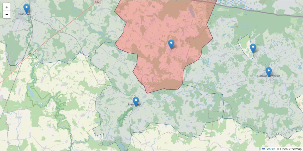 Szczegółowa mapa kodu pocztowego 14-521 z granicami, sąsiednimi kodami pocztowymi i urzędami pocztowymi