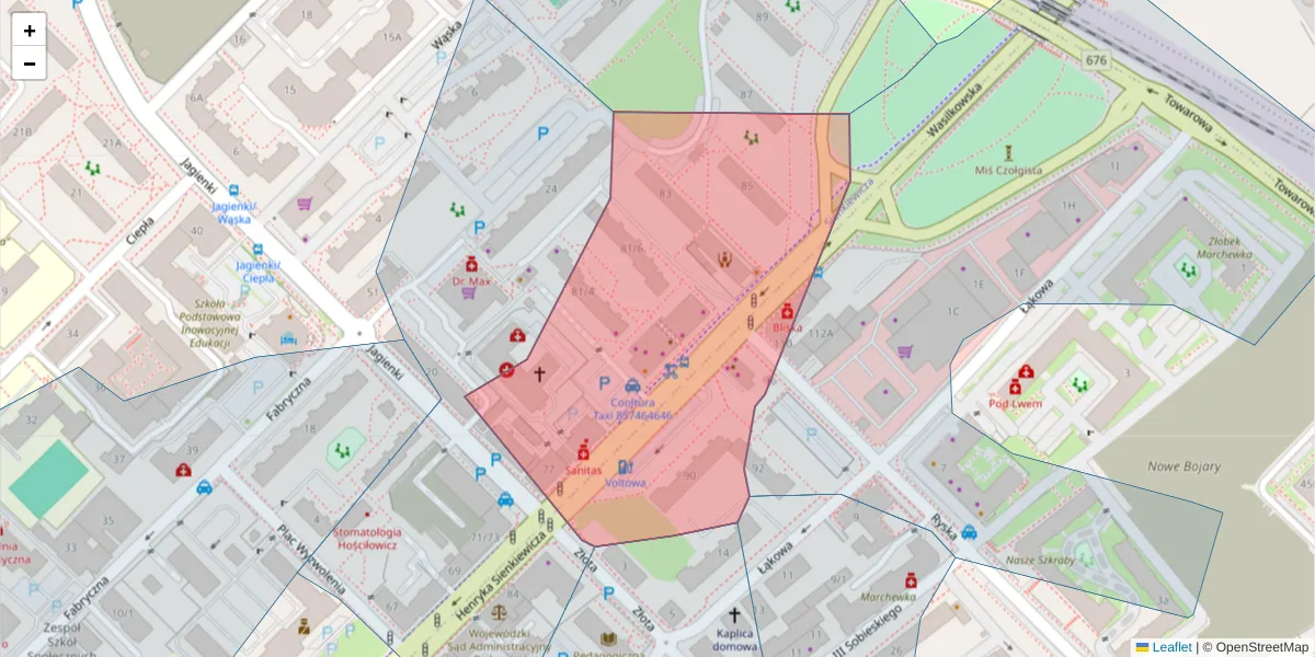 Szczegółowa mapa kodu pocztowego 15-003 z granicami, sąsiednimi kodami pocztowymi i urzędami pocztowymi